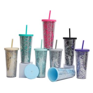 24Oz Mixed Sequin Straw Cup Item No#20513