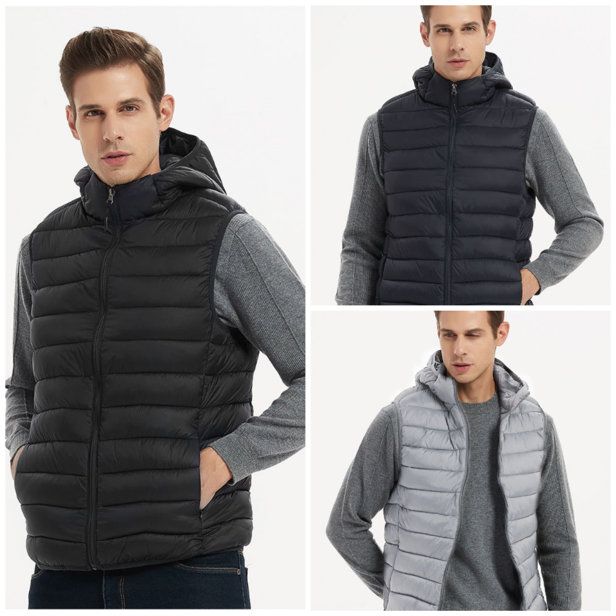 Men'S Lightweight Down Cotton Vest With Hood Item No#21018 - Image 2