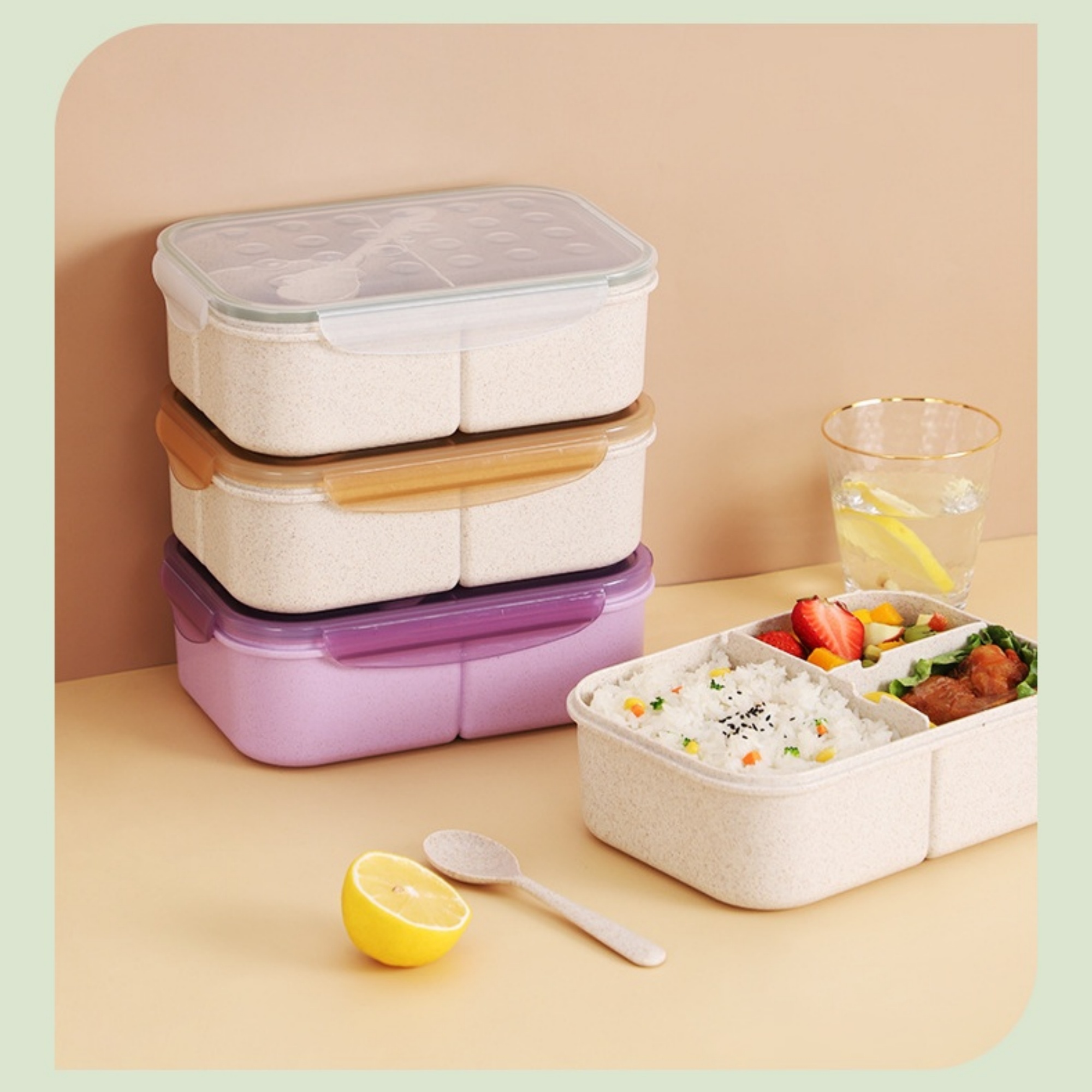 Wheat Straw Bento Lunch Box Item No#22009 - Image 3