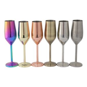 2 Pack 6Oz Stainless Steel Champagne Flutes Glass Item No#22232
