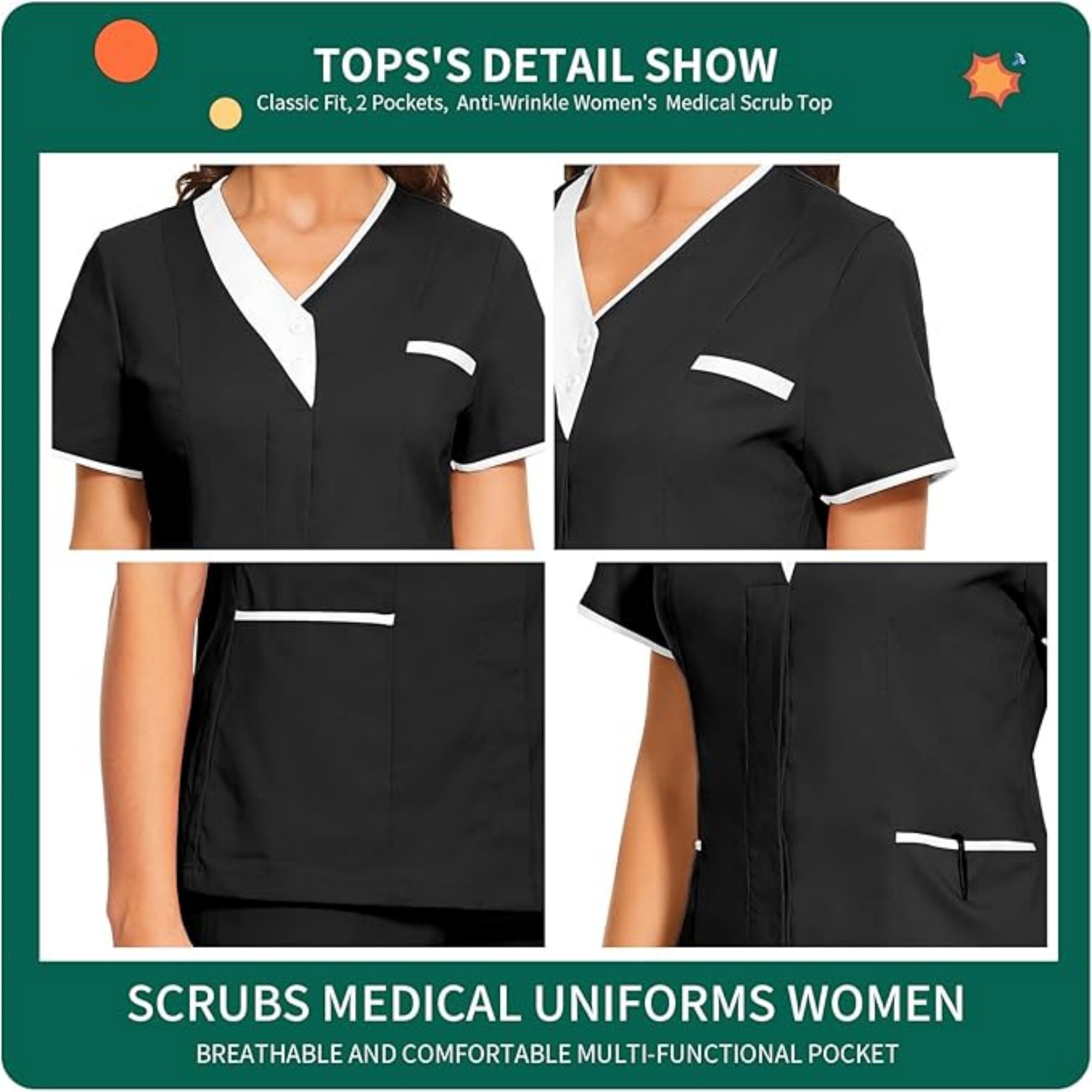 Solid Women V Neck Working Uniform With Pockets Item No#22341 - Image 3