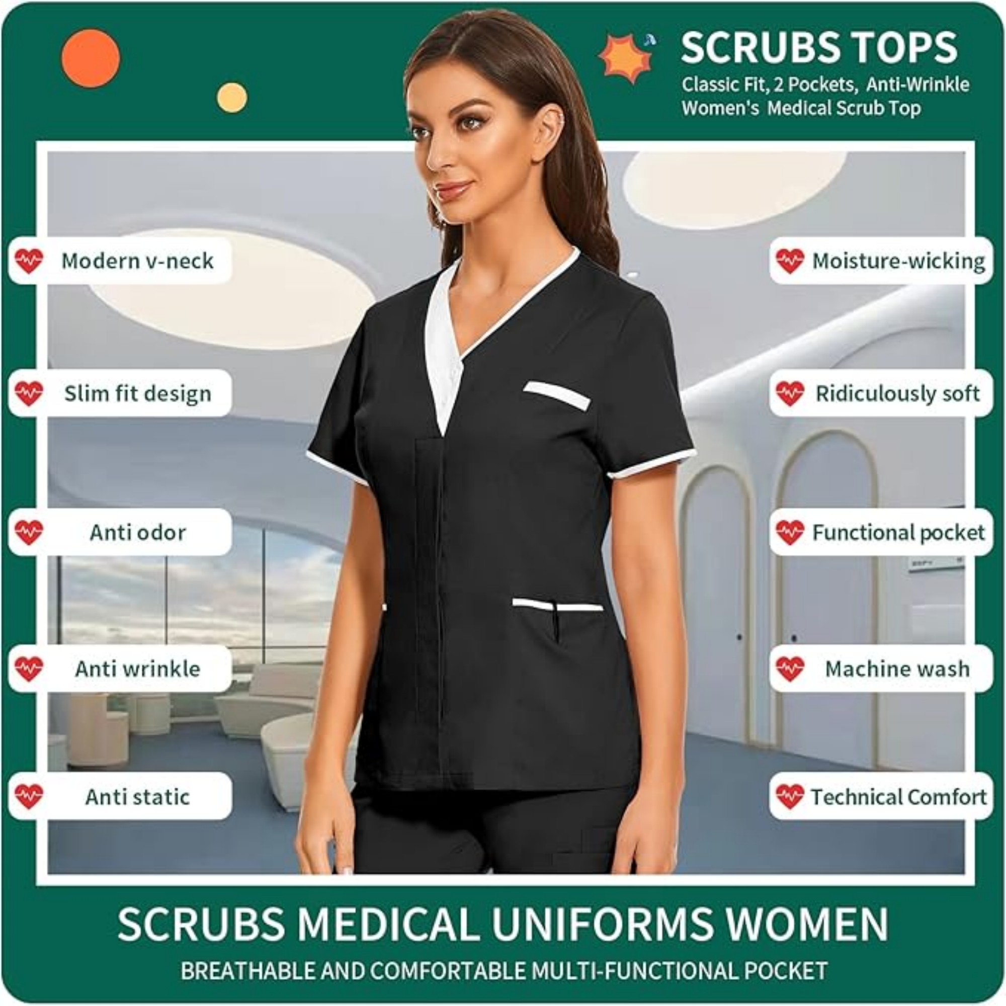 Solid Women V Neck Working Uniform With Pockets Item No#22341 - Image 4