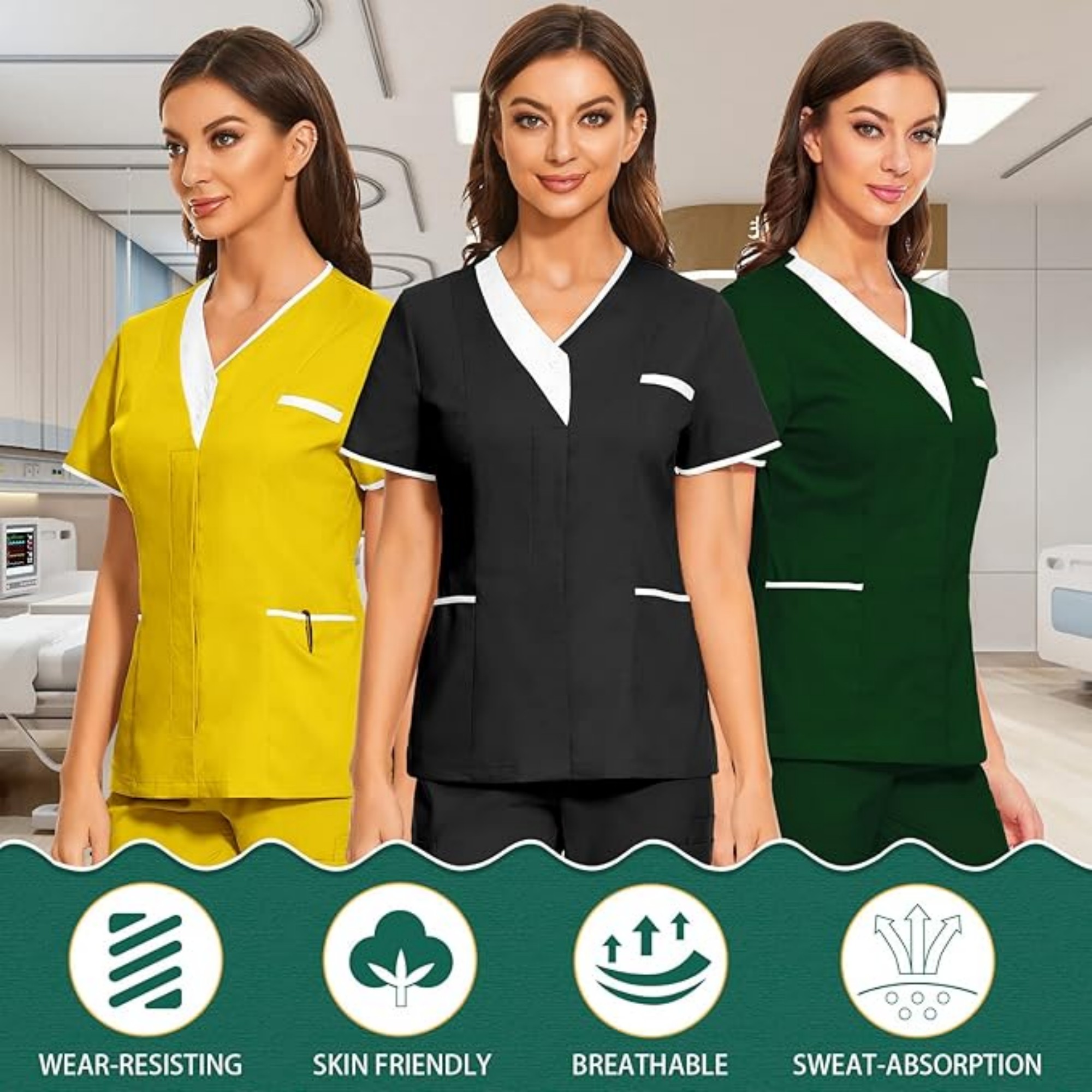 Solid Women V Neck Working Uniform With Pockets Item No#22341 - Image 5