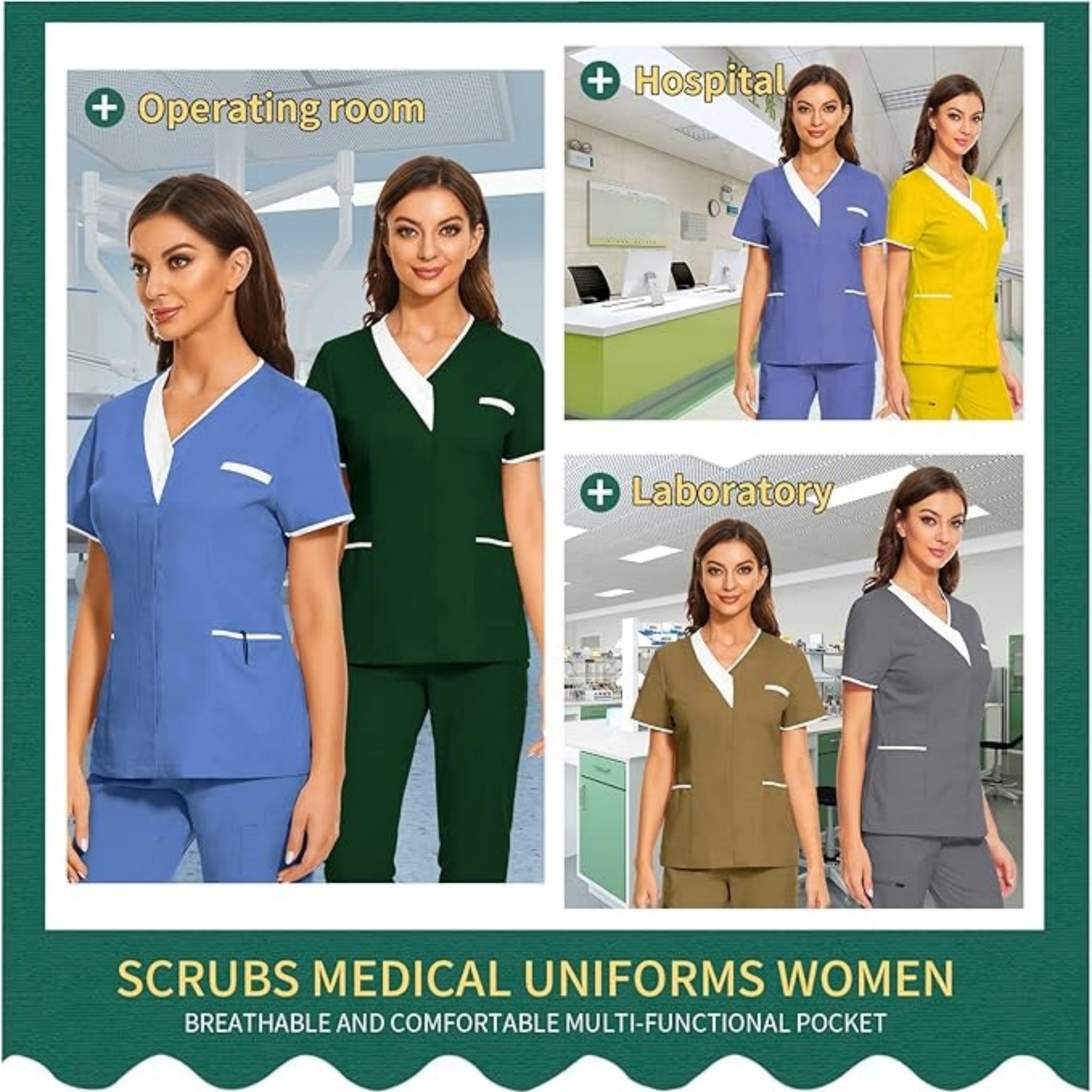 Solid Women V Neck Working Uniform With Pockets Item No#22341 - Image 6
