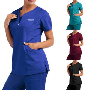 Notched V Neck Scrubs Set For Women Item No#22344