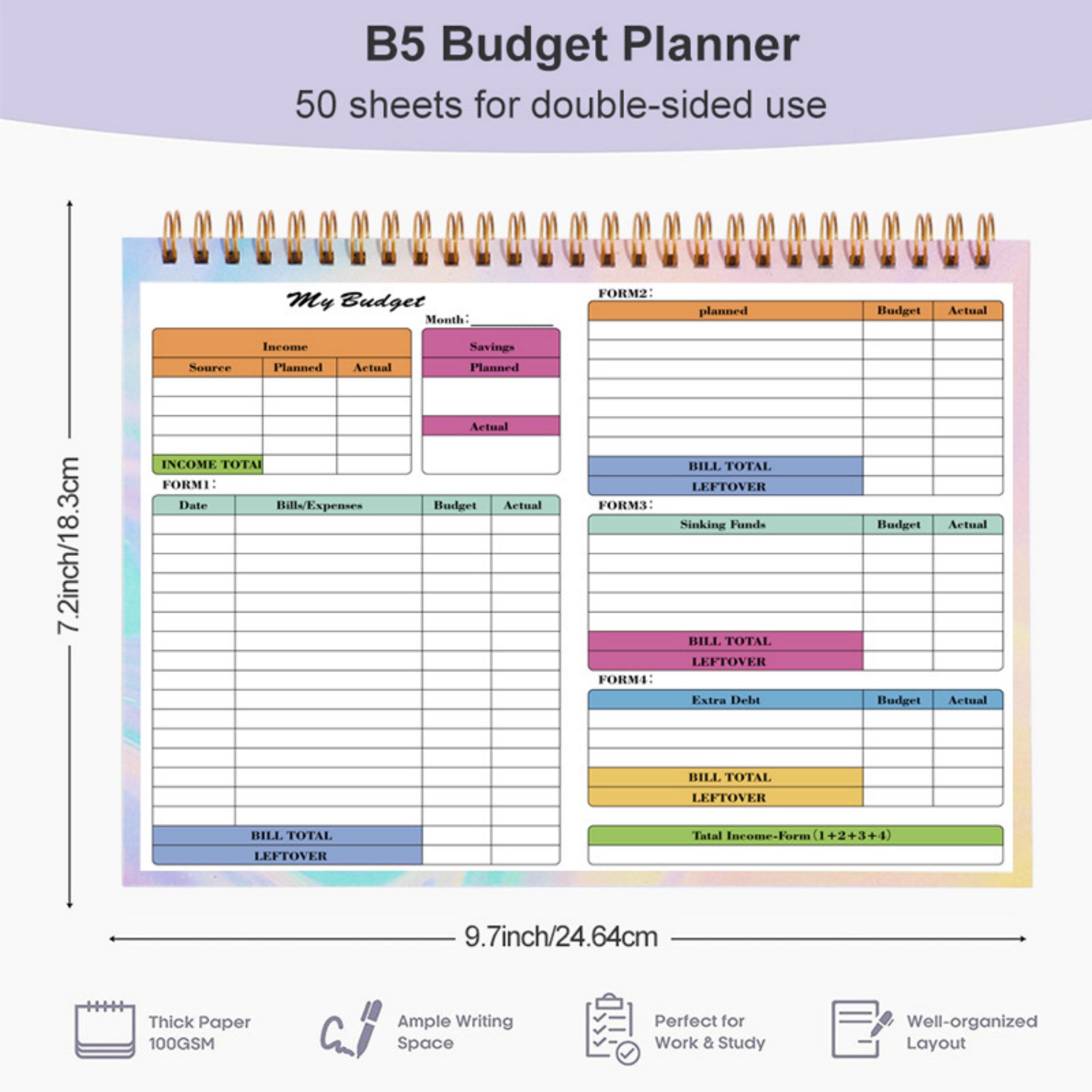 B5 50 Sheets Undated Budget Planner Item No#22416 - Image 3