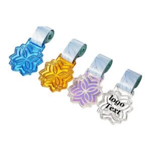 Blooming Flowers Crystal Award Medal Item No#21944